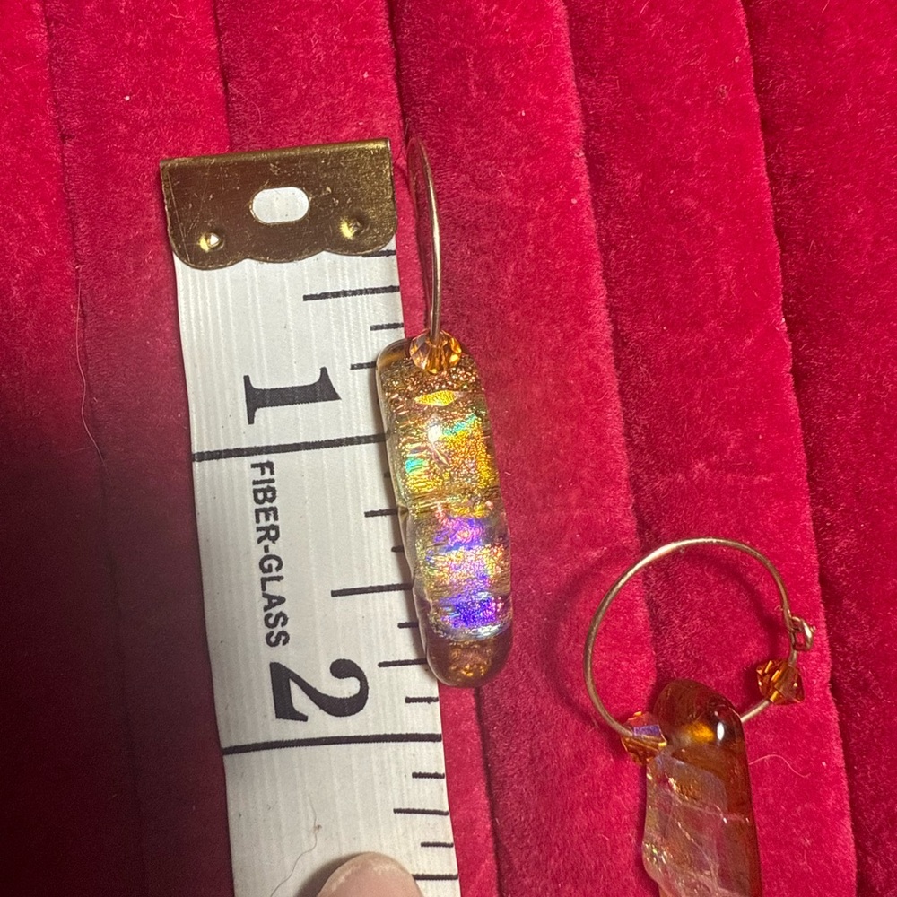 Artsy‎ Gold Tone and Multicolor Glass Dangle Hoops Earrings - Picture 7 of 7